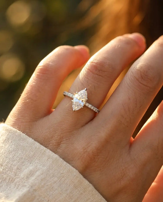 0.5ct Marquise Moissanite Ring - Dainty Pave Silver Engagement Ring - IfShe NZ