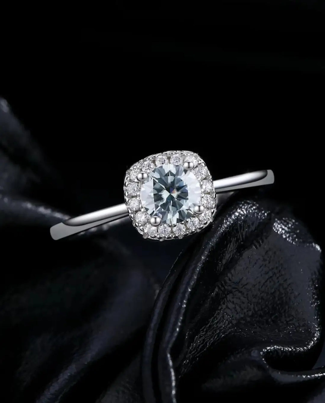 0.5ct Square Halo Moissanite Ring - Sterling Silver Cushion Halo Engagement Ring - IfShe NZ
