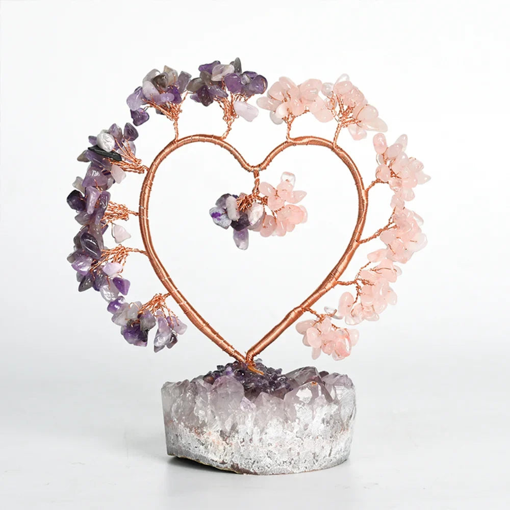 Amethyst & Rose Quartz Crystal Tree with Amethyst Raw Crystal Base