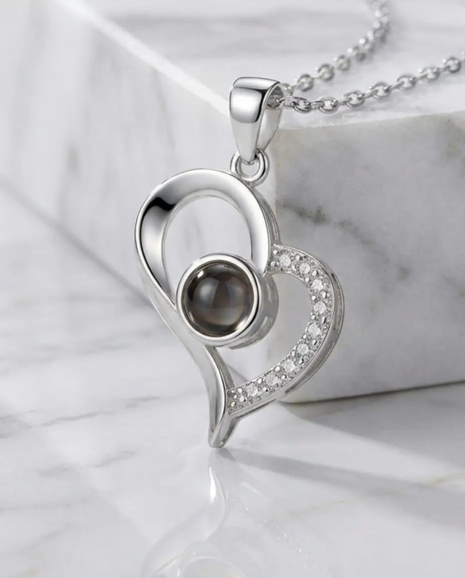 Heart Photo Projection Necklace - Personalised Silver Picture Pendant IfShe NZ