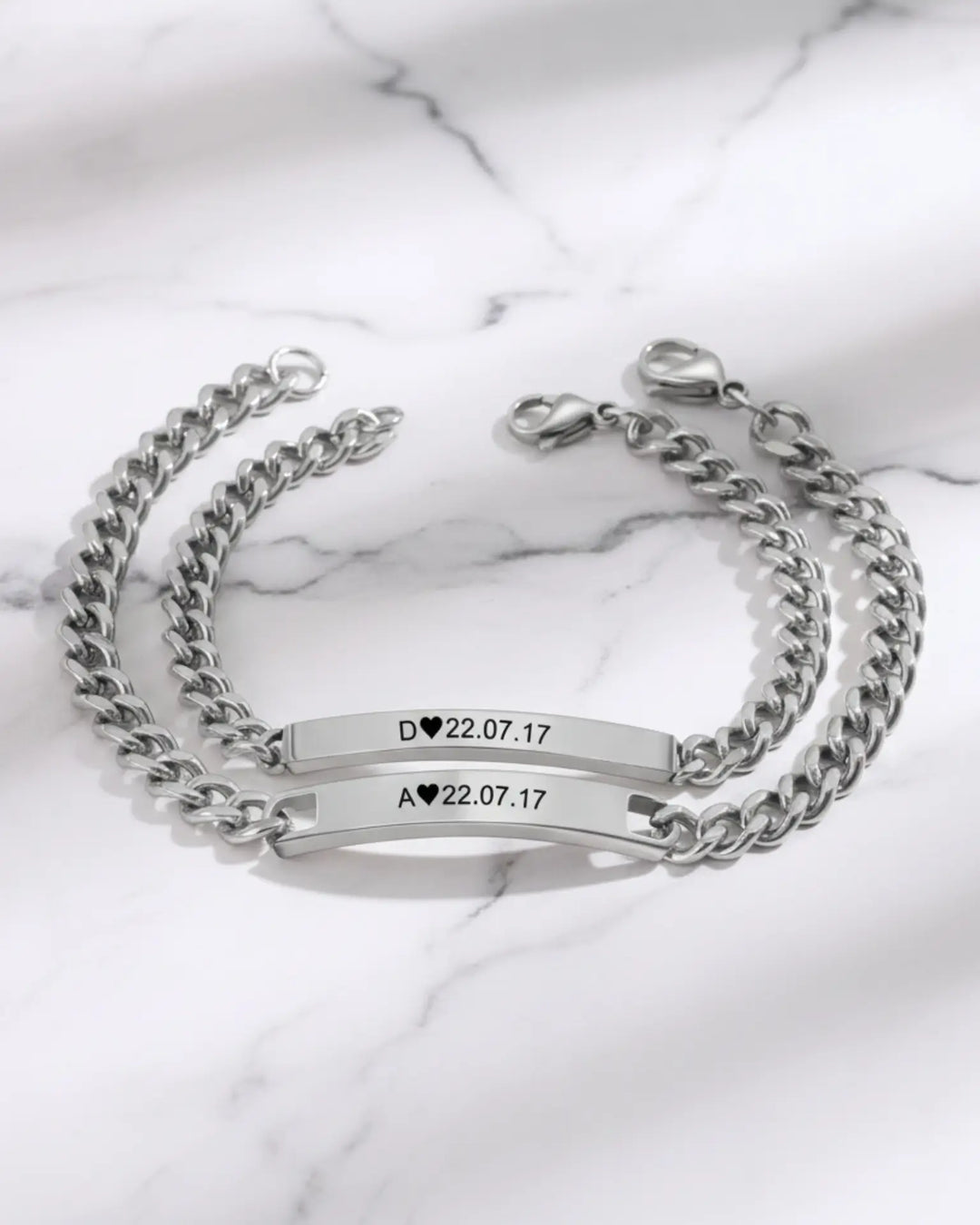 Personalised Bar Engraving Couple Bracelets (Initial & Date) IfShe NZ
