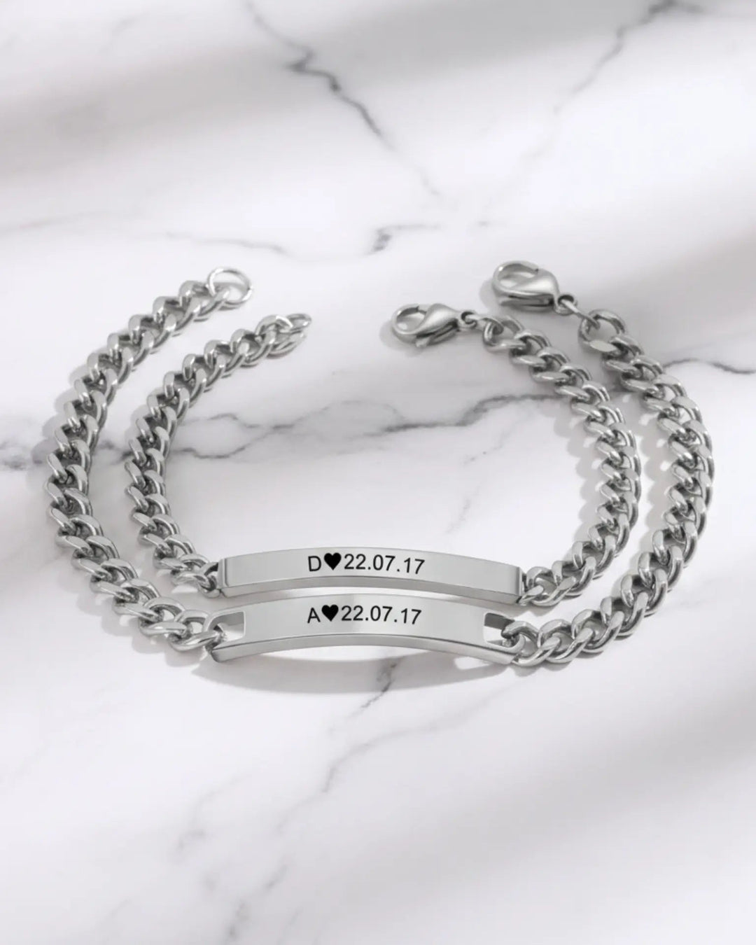 Personalised Bar Engraving Couple Bracelets (Initial & Date) IfShe NZ