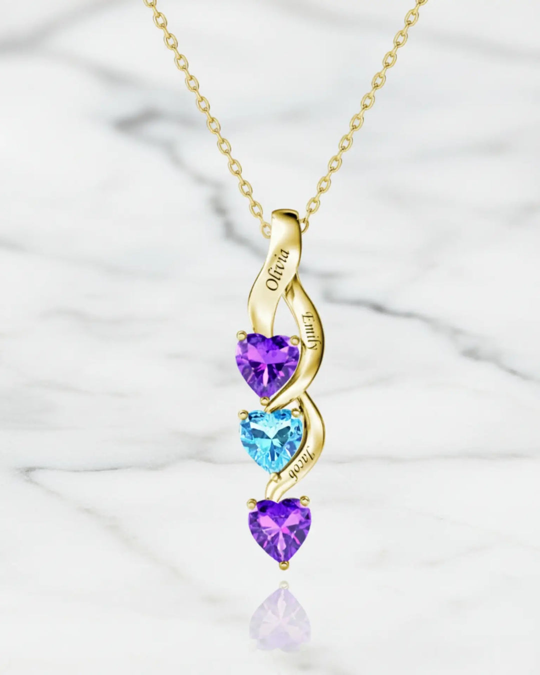 Personalised Intertwined Hearts Necklace for Mum - 3 Birthstones & Names IfShe NZ