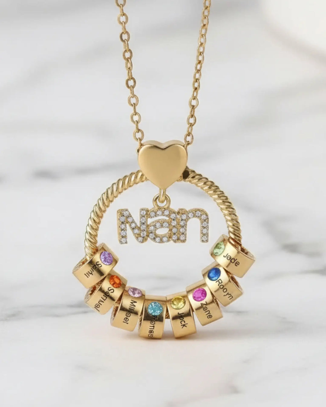Personalised 'Nan's Love' Engraved Name & Birthstone Bead Necklace IfShe NZ