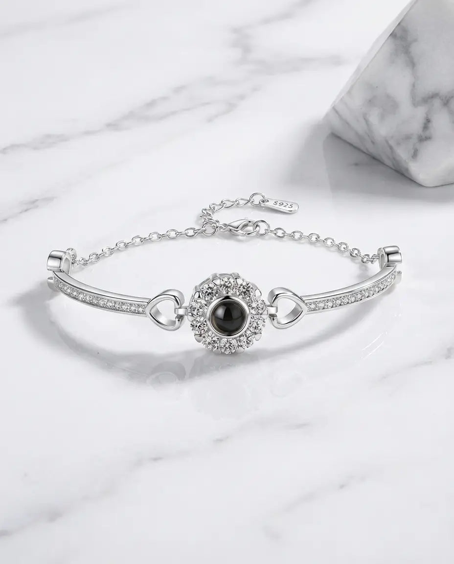 Personalised Photo Projection Bracelet - Halo Crystal Charm IfShe NZ