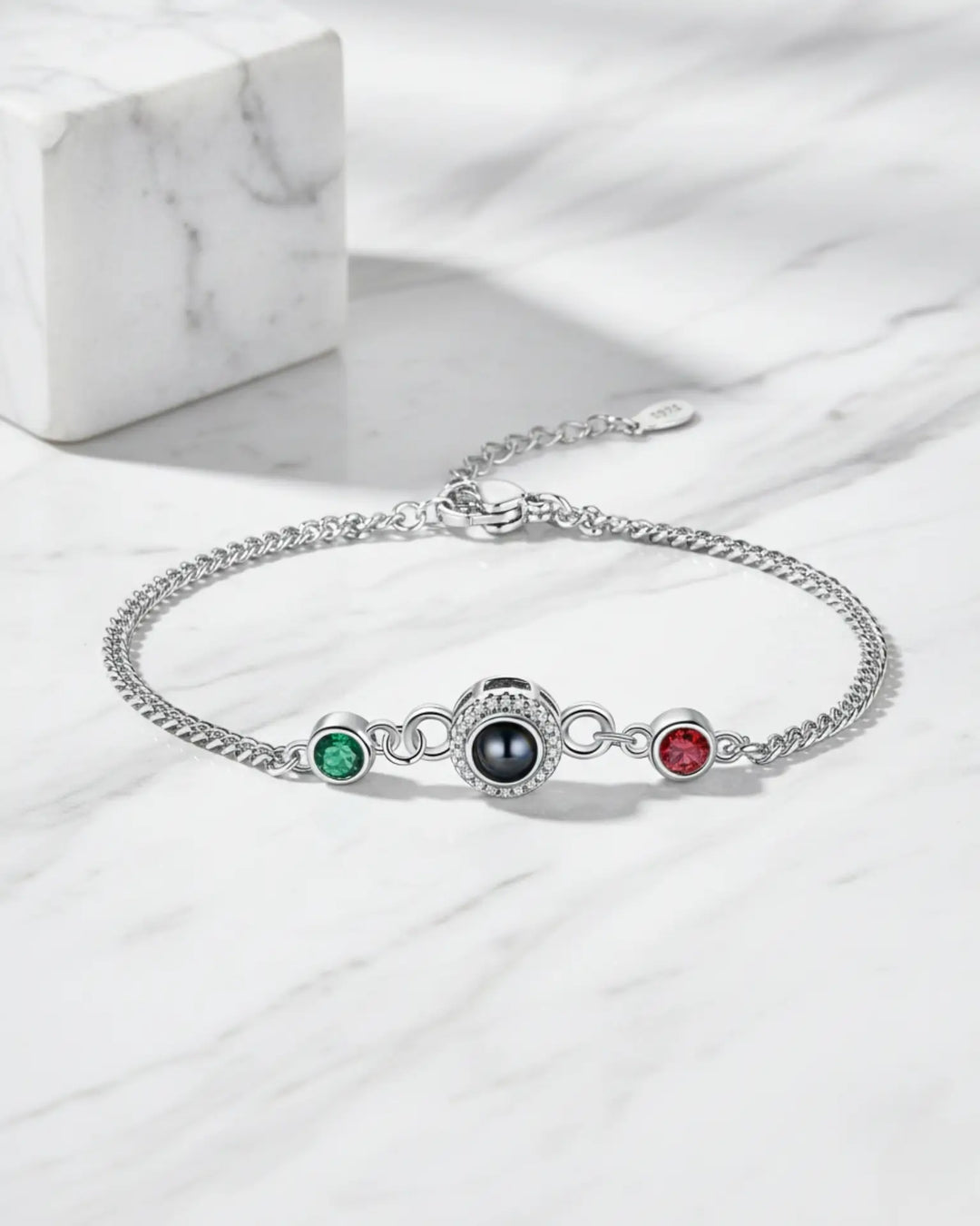 Personalised Photo Projection Bracelet with 2 Birthstones IfShe NZ