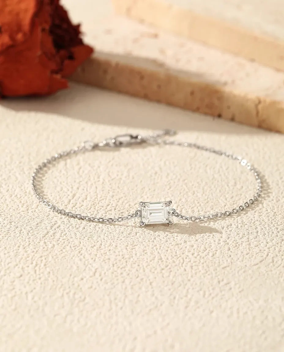 Emerald cut moissanite bracelet, 1ct D colour, 925 sterling silver