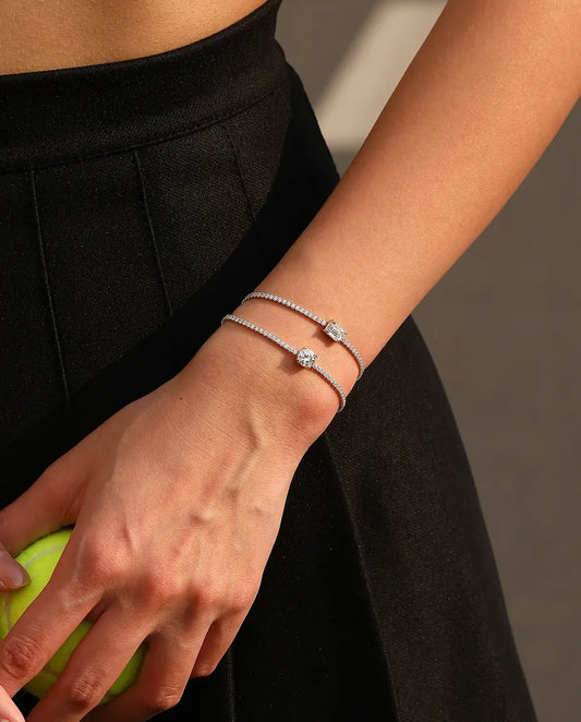 Emerald cut moissanite tennis bracelet, 1ct D colour centre stone, 925 sterling silver