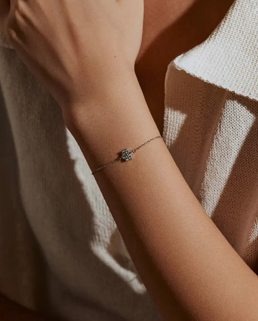 Moissanite Flower Bracelet in 925 Sterling Silver - worn on the wrist