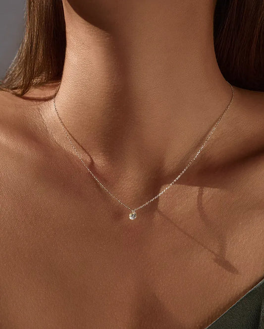 Moissanite Solitaire Necklace in 925 Sterling Silver - Round Brilliant Pendant in 0.1, 0.3 or 0.5 Carat, Dainty Everyday Necklace Gift for Her