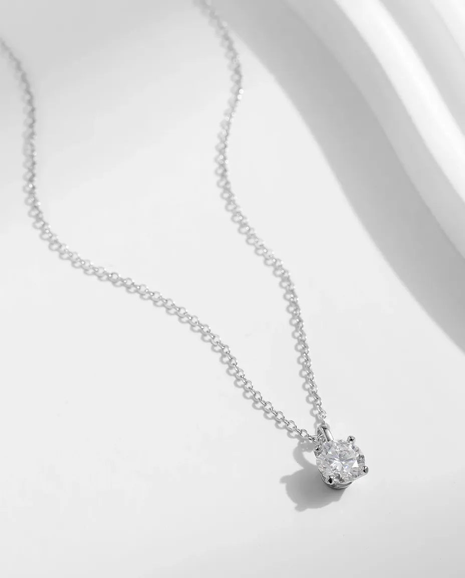 1ct moissanite solitaire necklace in 925 sterling silver, D colour round pendant for women