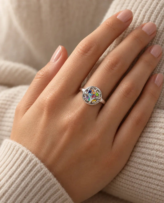 Personalised Birthstone Ring for Mum - worn on the hand