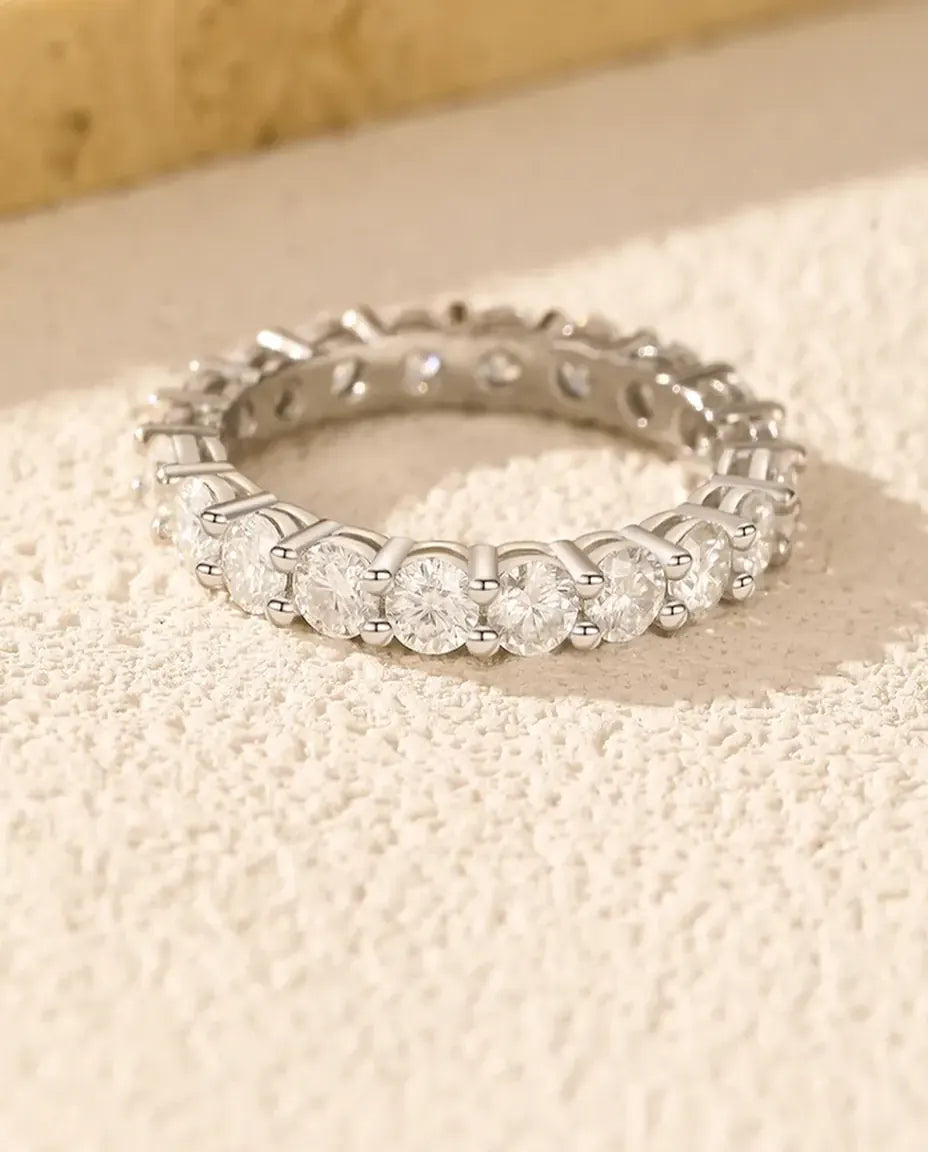 Slim moissanite eternity band ring in 925 sterling silver