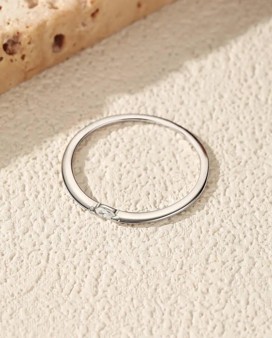 Thin marquise moissanite stacking ring in 925 sterling silver