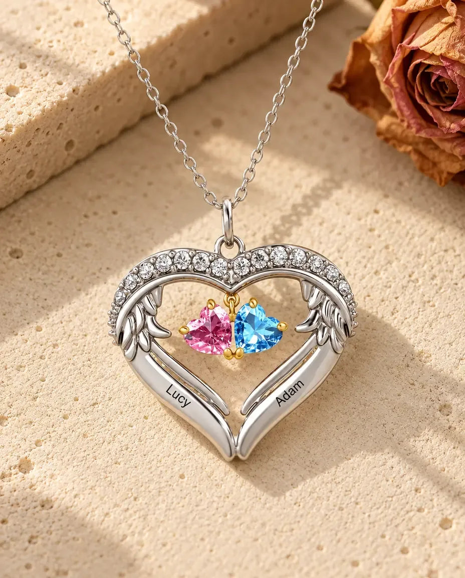 Personalised Birthstone Necklace for Mum - front view in silver