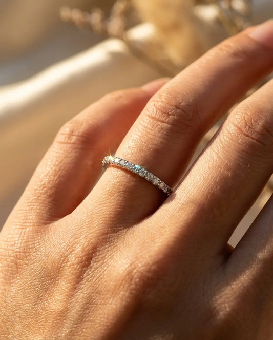 1.3mm Moissanite Pave Wedding Band - Dainty Sterling Silver Stacking Ring - IfShe NZ