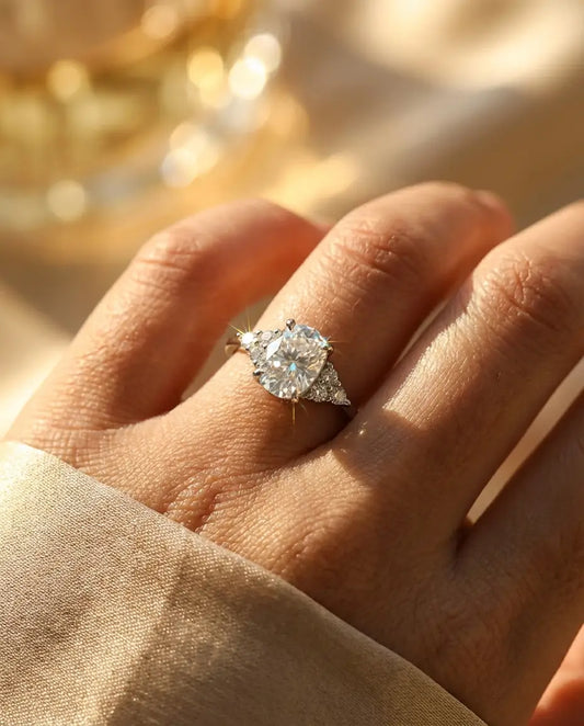 1ct Elongated Cushion Moissanite Engagement Ring - D Colour VVS1 Silver Cluster Ring - IfShe NZ