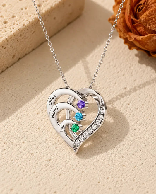 Personalised Birthstone Necklace for Her - front view in silver