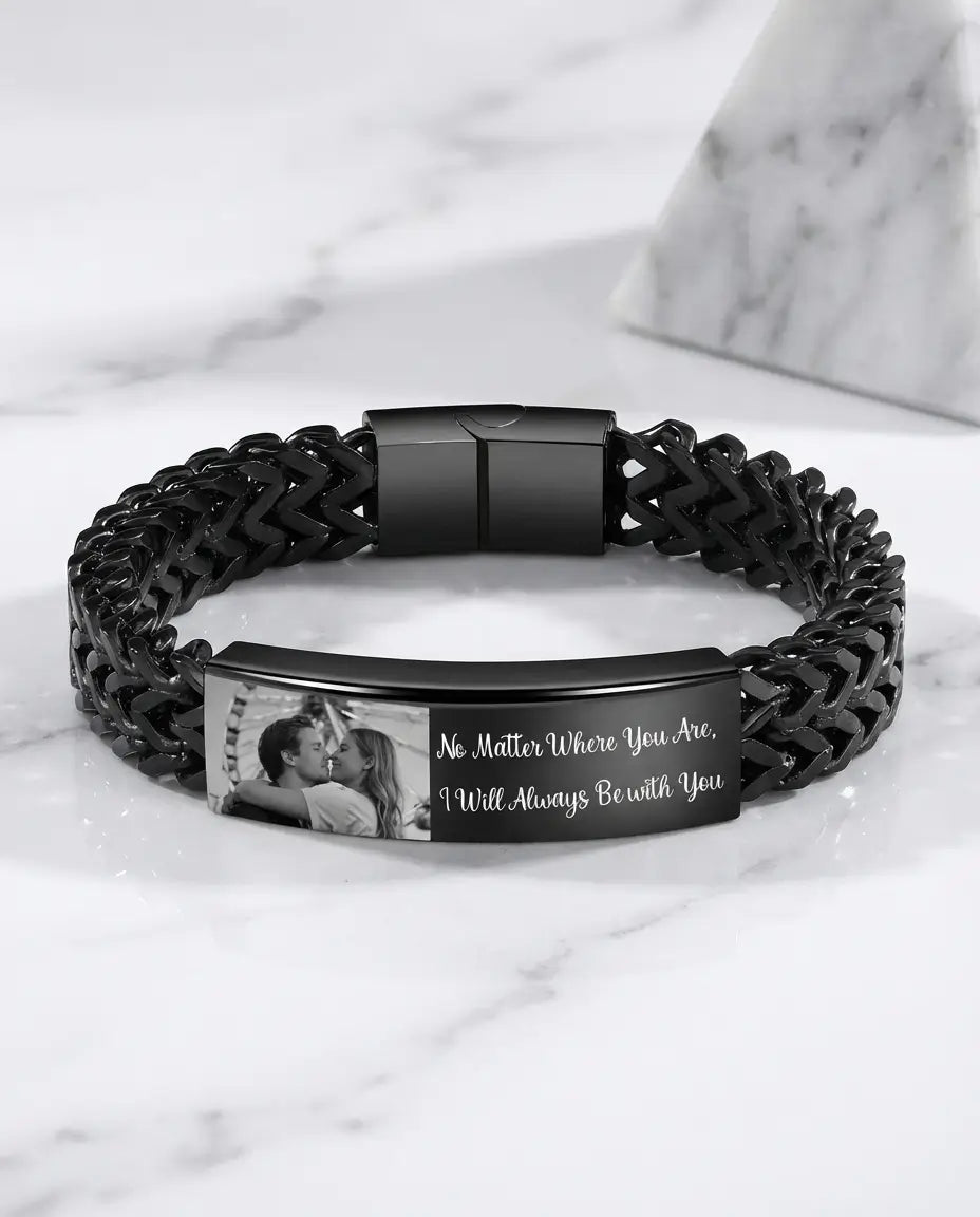 Men's Personalised Photo Link Bracelet - Engraved ID Bar IfShe NZ