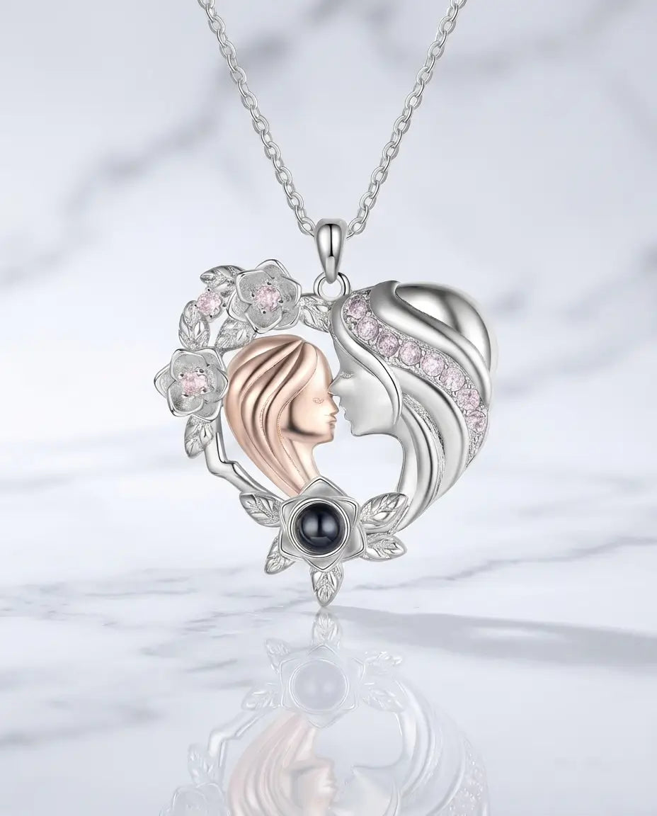 Mother & Daughter Heart Photo Projection Necklace - Picture Inside Pendant IfShe NZ