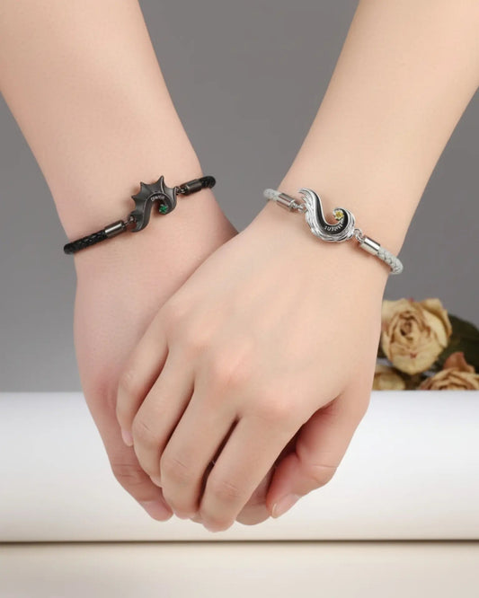 Personalised Dragon & Angel Wing Split Heart Couple Bracelets IfShe NZ