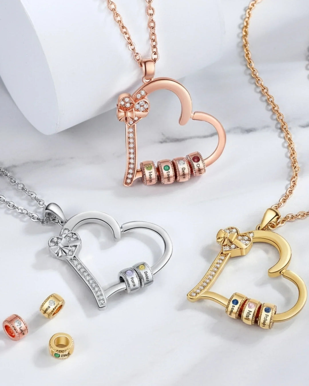 Personalised Family Birthstone Heart Pendant Necklace – Engraved Gift for Mum IfShe NZ