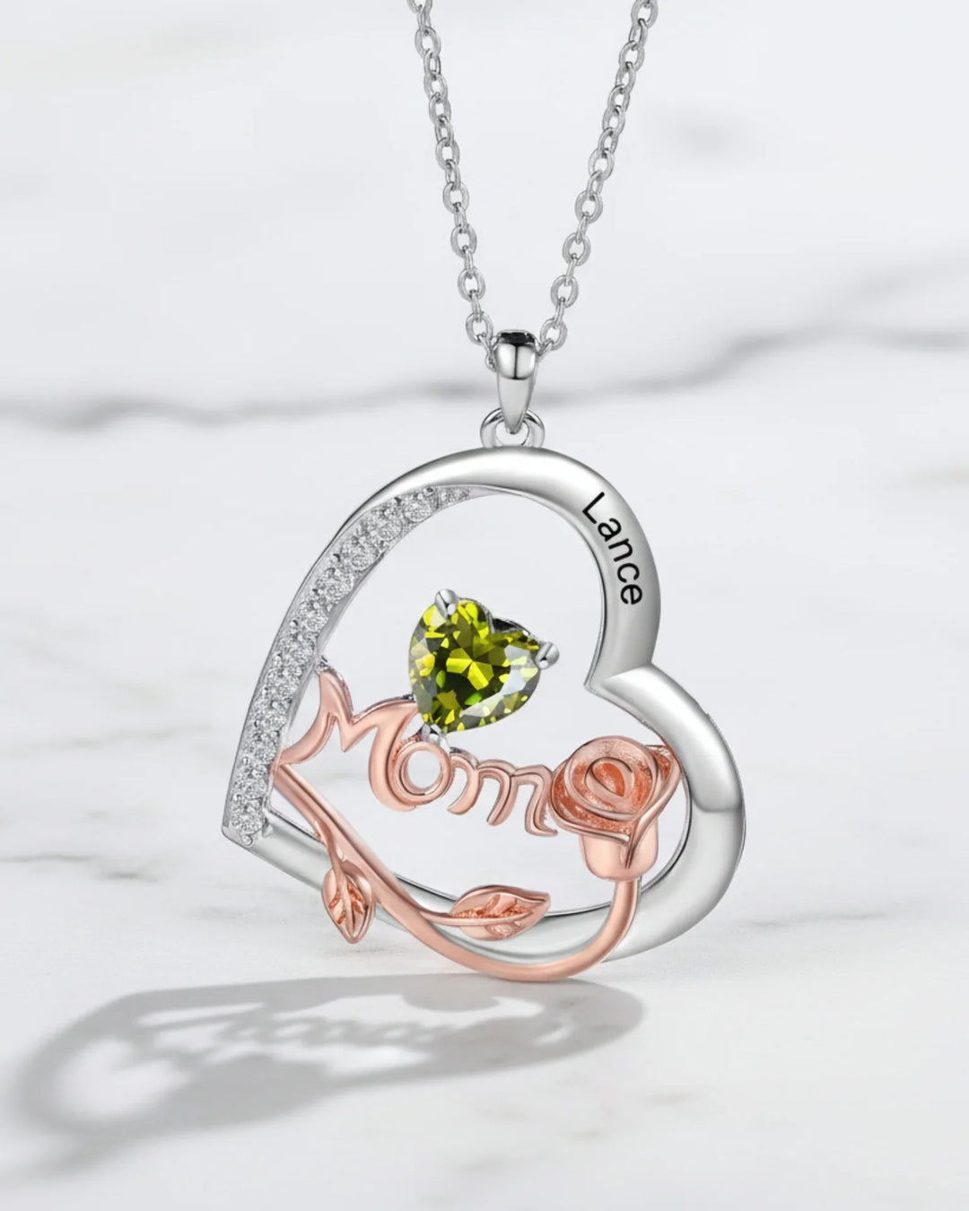 Personalised Heart-Shaped Mom Necklace with Birthstones and Engraved Names IfShe NZ
