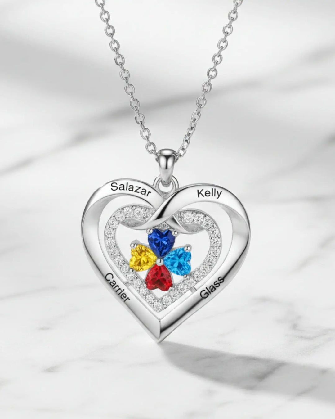 Personalised Heart Birthstone Necklace for Her – Engrave 2-4 Names & Stones IfShe NZ