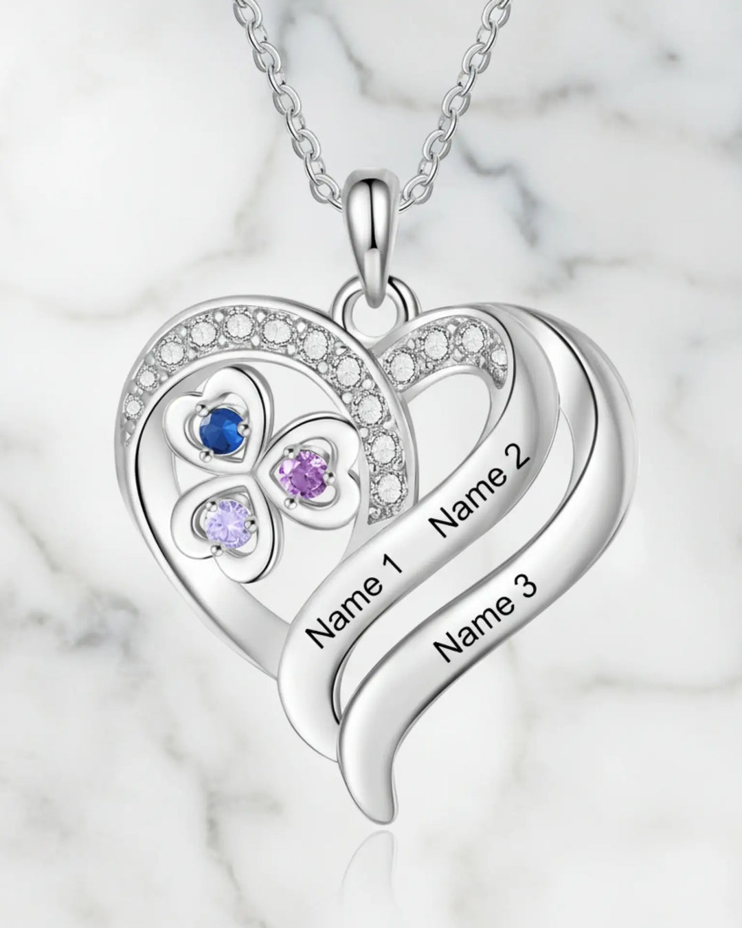 Personalised Heart Necklace with Birthstones – Custom Engraved Names for Family or Mum IfShe NZ