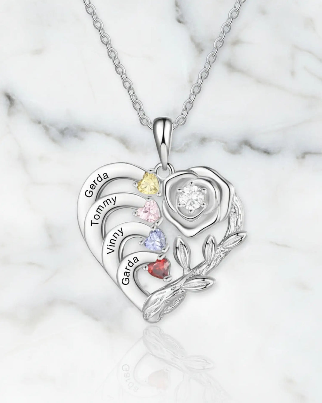 Personalised Heart Necklace with Birthstones and Engraved Names for Mum and Nan IfShe NZ