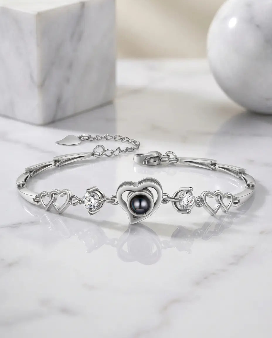 Personalised Heart Photo Projection Bracelet - Interlocking Love Links IfShe NZ