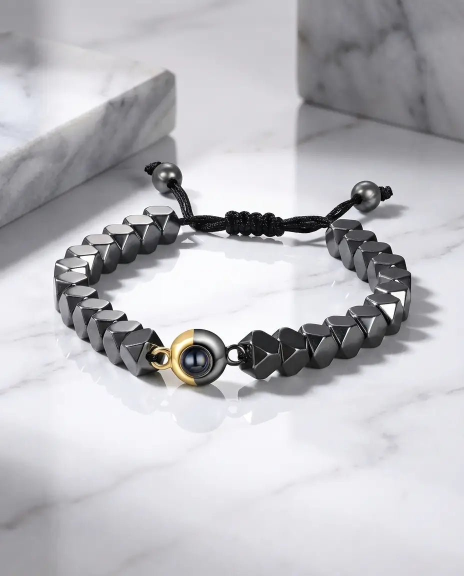 Personalised Hematite Photo Projection Bracelet - Unisex Picture Bead IfShe NZ