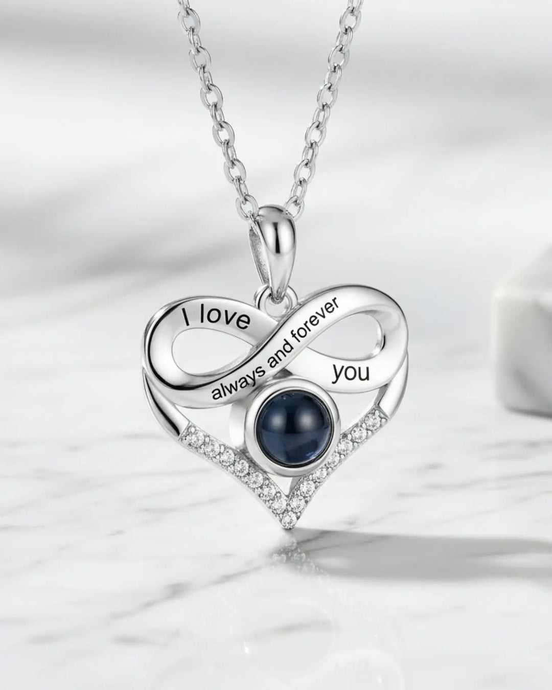 Personalised Infinity Heart Photo Projection & Engraving Necklace IfShe NZ