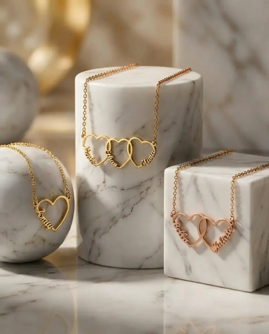Personalised Interlinked Family Heart Name Necklace - Custom 1-5 Names Pendant IfShe NZ