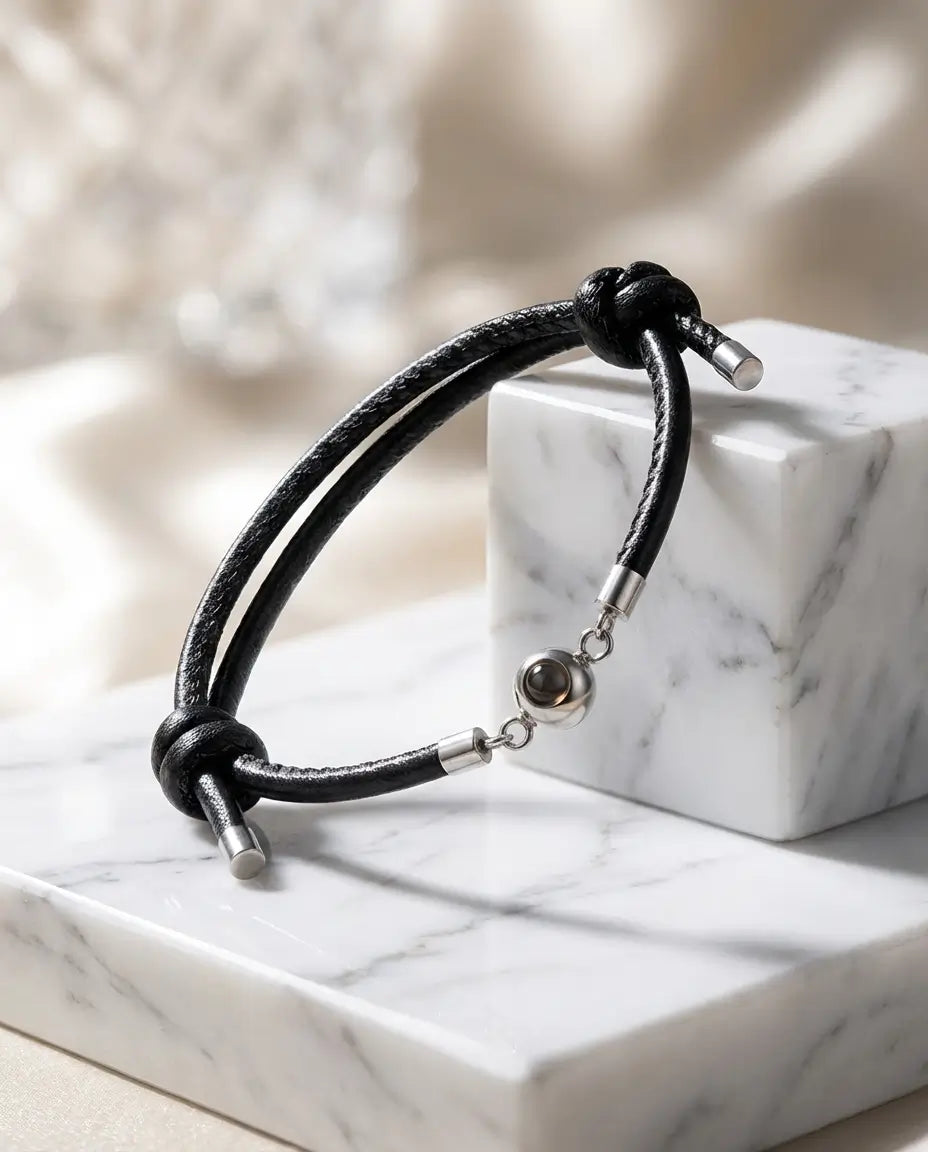 Personalised Leather Photo Projection Bracelet - Unisex Adjustable Design IfShe NZ