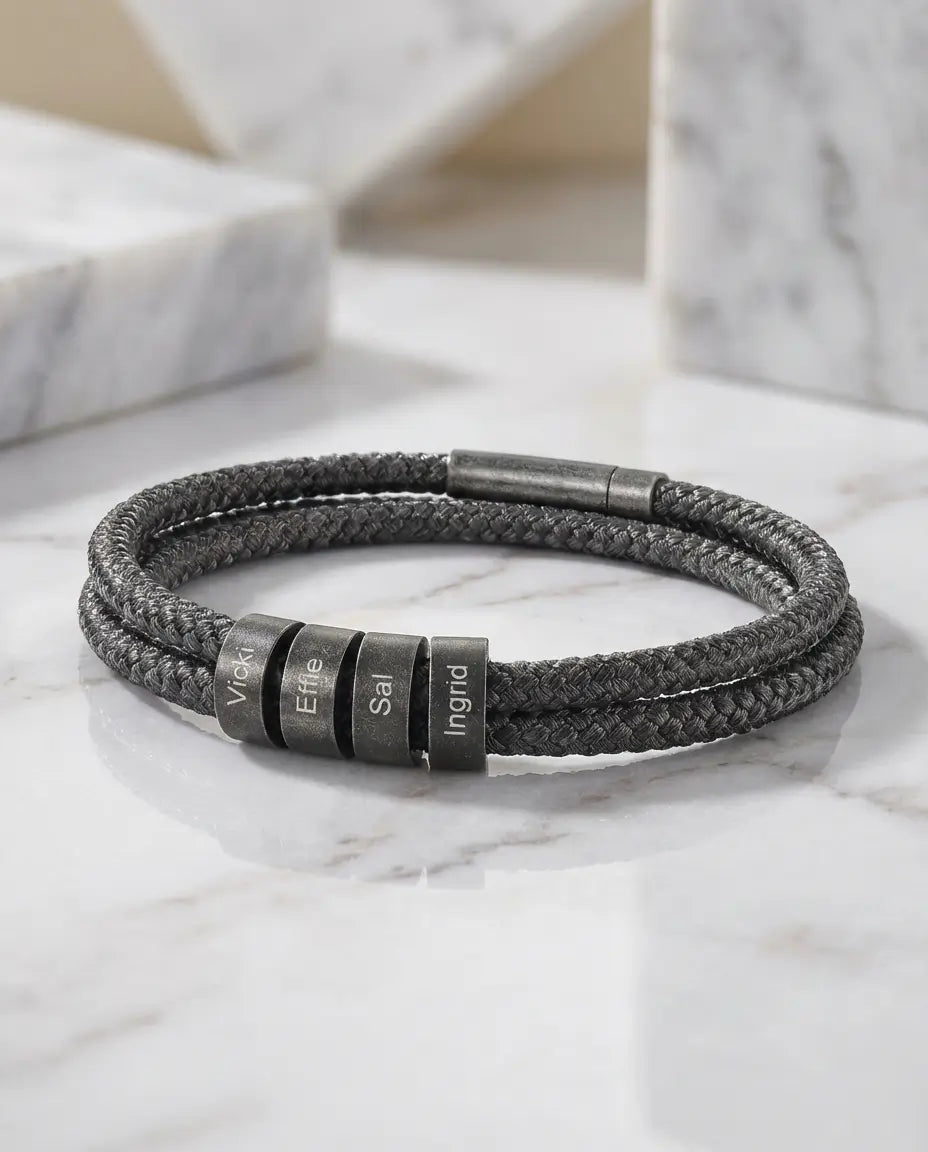 Personalised Men's Braided Rope Bracelet - Custom Engraved Name Beads IfShe NZ