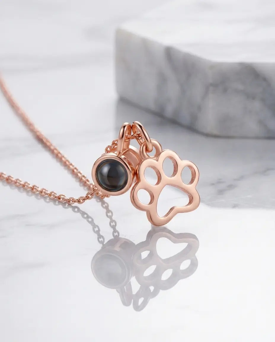 Personalised Paw Print Photo Projection Necklace - Pet Memorial Pendant IfShe NZ