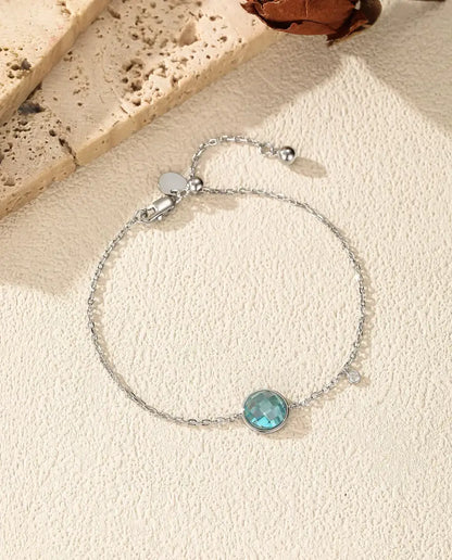Blue Stone Bolo Bracelet for Women - 8 mm Checkerboard Cut Zirconia on an Adjustable Slider Chain, 925 Sterling Silver