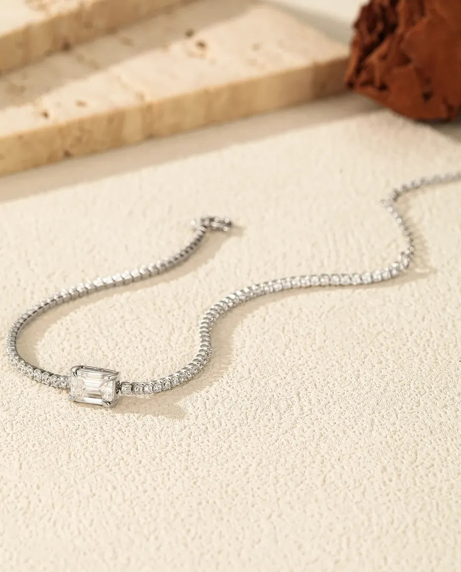 Emerald cut moissanite tennis bracelet, 1ct D color center stone, 925 sterling silver