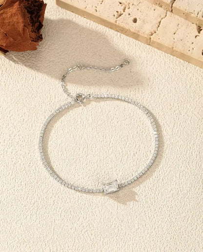 Emerald Cut Moissanite Tennis Bracelet - 1 ct D Colour Centre Stone, 925 Sterling Silver, 16 + 5 cm Adjustable