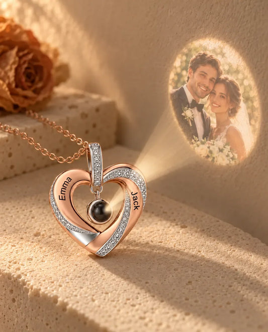 Heart Photo Projection Necklace - projecting the hidden photo onto a wall
