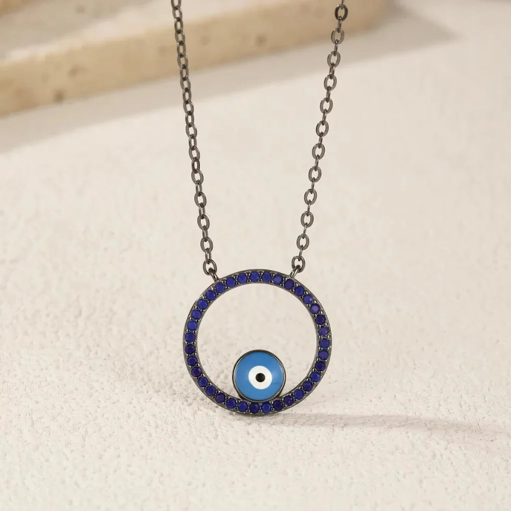 Cute Enamel Evil Eye Necklace with Lapis Lazuli - 925 Sterling Silver Pendant for Women