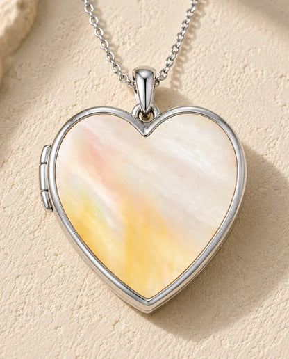 Personalised Photo Locket Necklace That Holds 2 Pictures - Floral Carved Heart Locket With Mother of Pearl Back, Silver or Gold