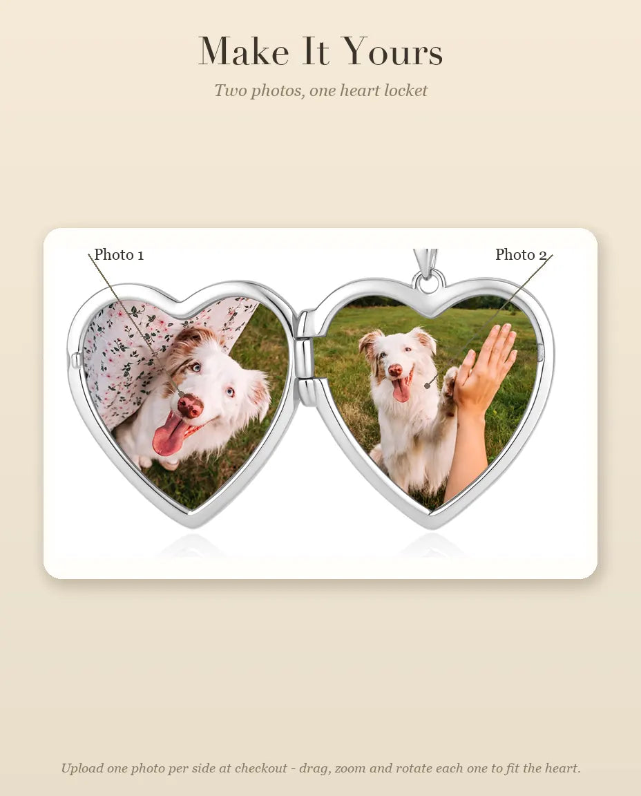 Personalised Photo Locket Necklace That Holds 2 Pictures - Floral Carved Heart Locket With Mother of Pearl Back, Silver or Gold