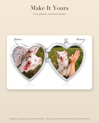 Personalised Photo Locket Necklace That Holds 2 Pictures - Floral Carved Heart Locket With Mother of Pearl Back, Silver or Gold