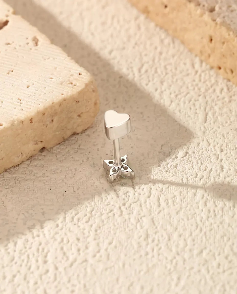Four-Stone Moissanite Clover Stud Earrings in 925 Sterling Silver - standing with the heart-shaped back on top, seen from behind