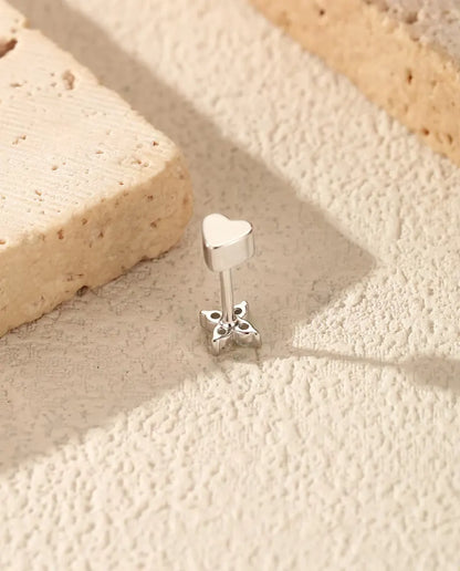Four-Stone Moissanite Clover Stud Earrings in 925 Sterling Silver - standing with the heart-shaped back on top, seen from behind