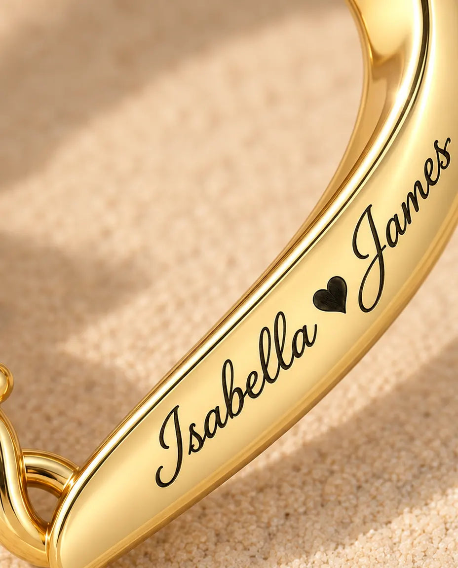 Personalised Birthstone Necklace With 2 Names - Gold Open Heart Pendant With Two Heart Simulated Birthstones