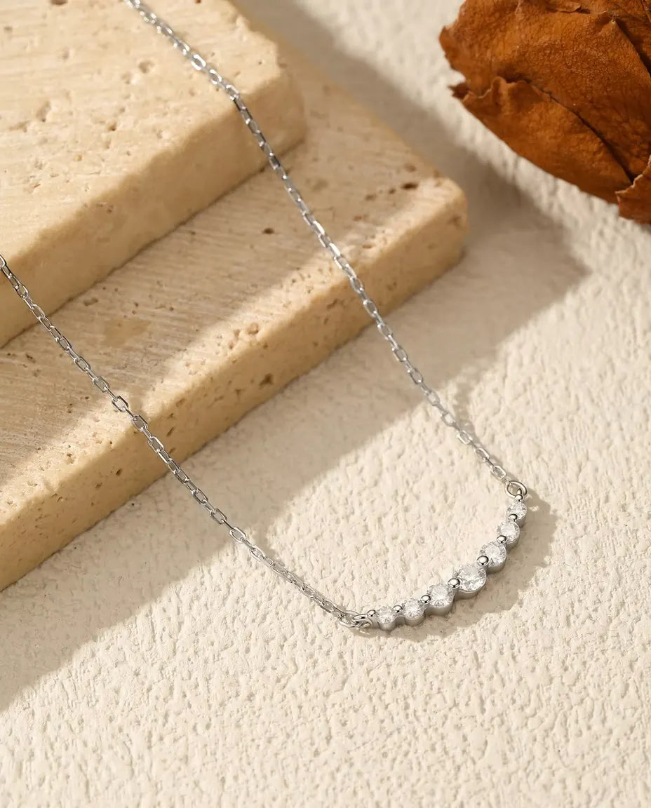 Graduated Moissanite Necklace - Seven D Colour Stones in 925 Sterling Silver, 15.7-17.7 in Dainty Chain