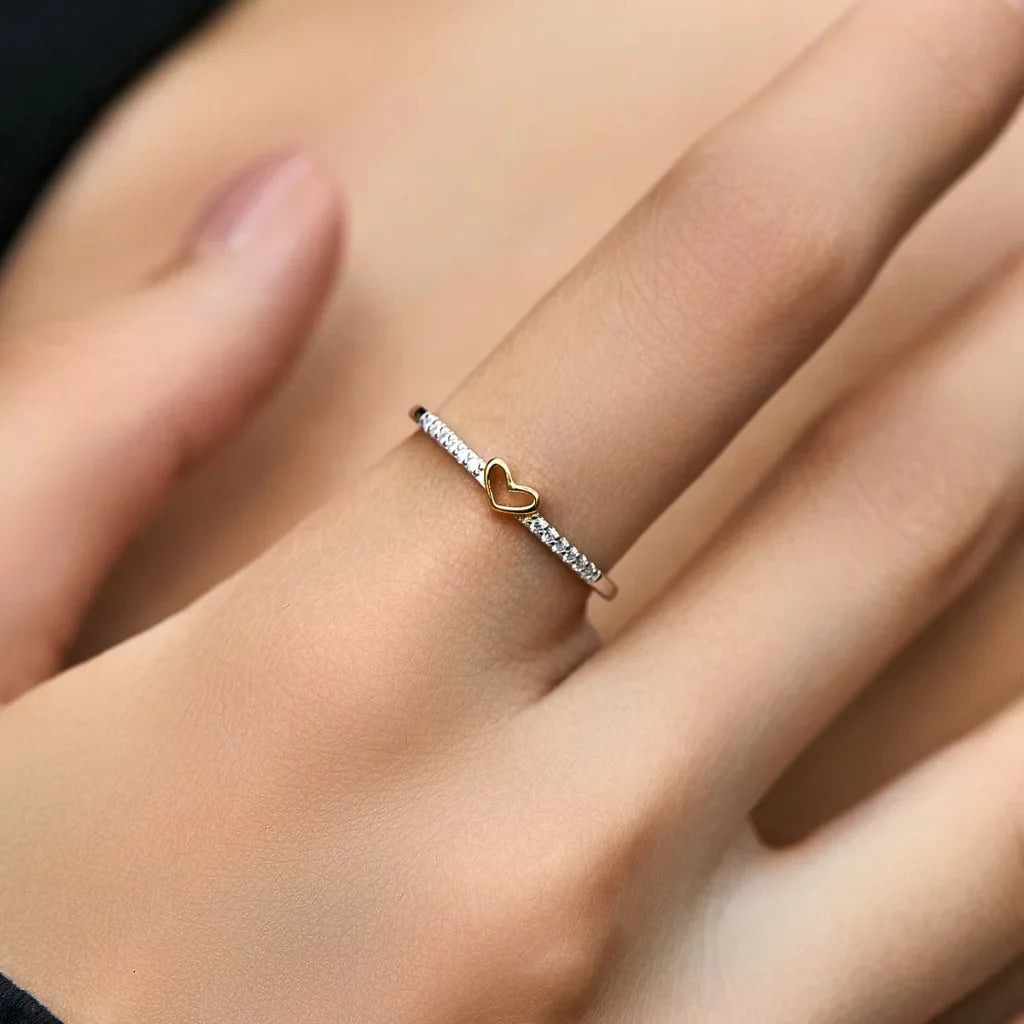 Heart and Infinity Ring in Sterling Silver with Zircon for Women